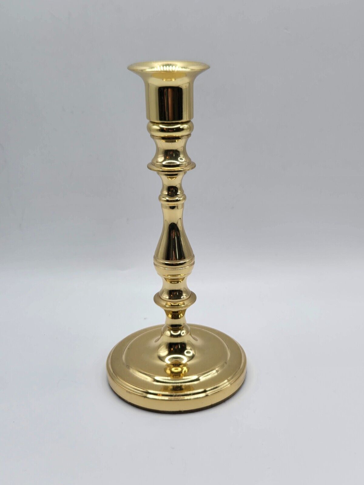 Baldwin Round Polished Brass Tapered Candlestick Holder • Classic • Signed • 7\
