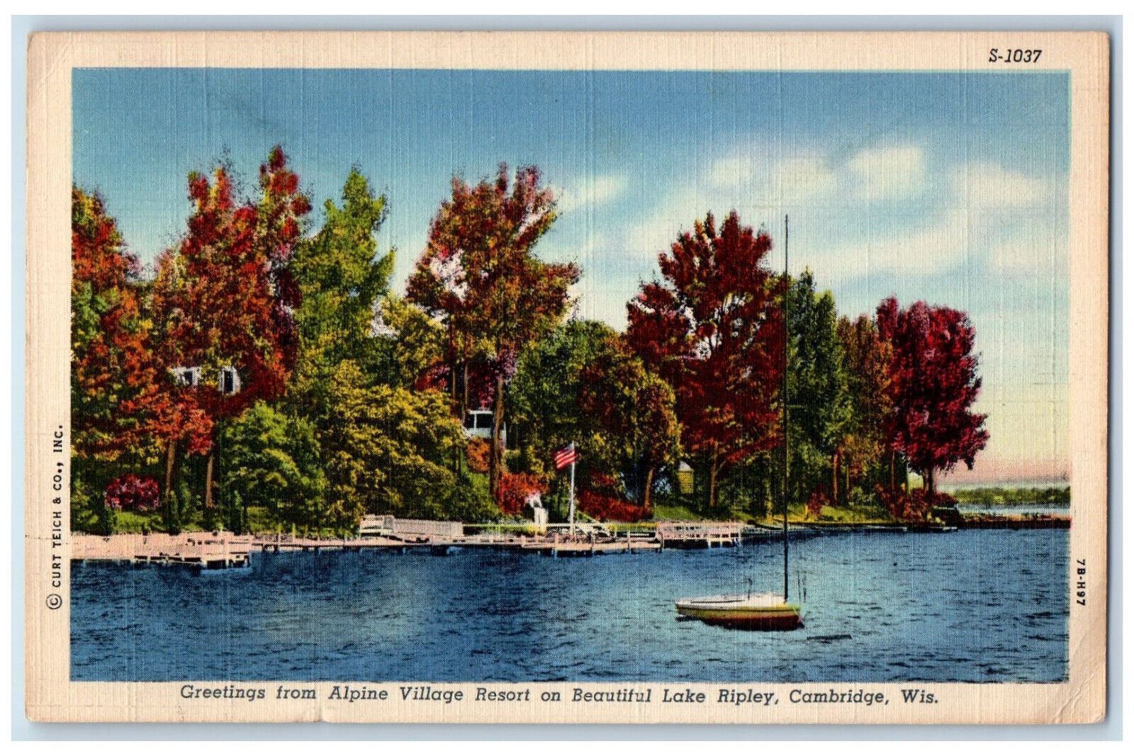 1950 Greetings from Alpine Village Resort, Cambridge Wisconsin WI Postcard
