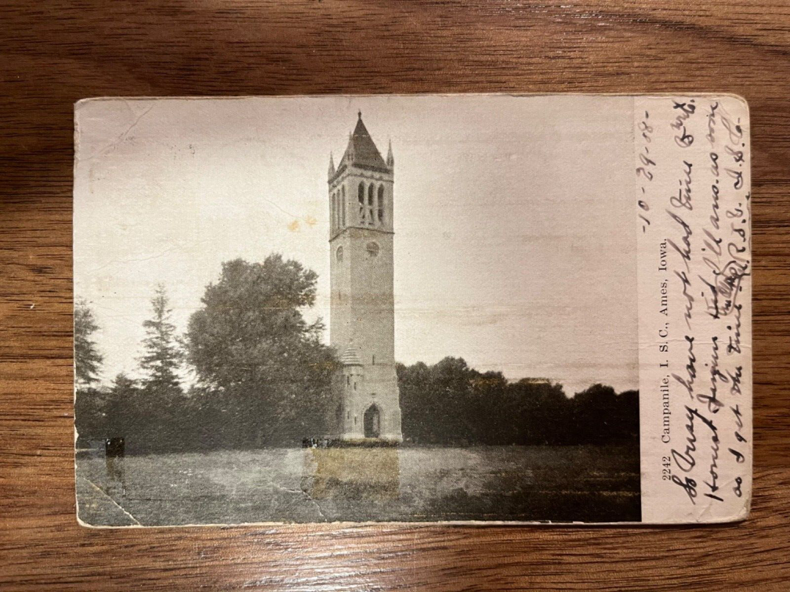 Ames IA~Iowa State College~University~ISC Campanile in Trees~1916 RPPC