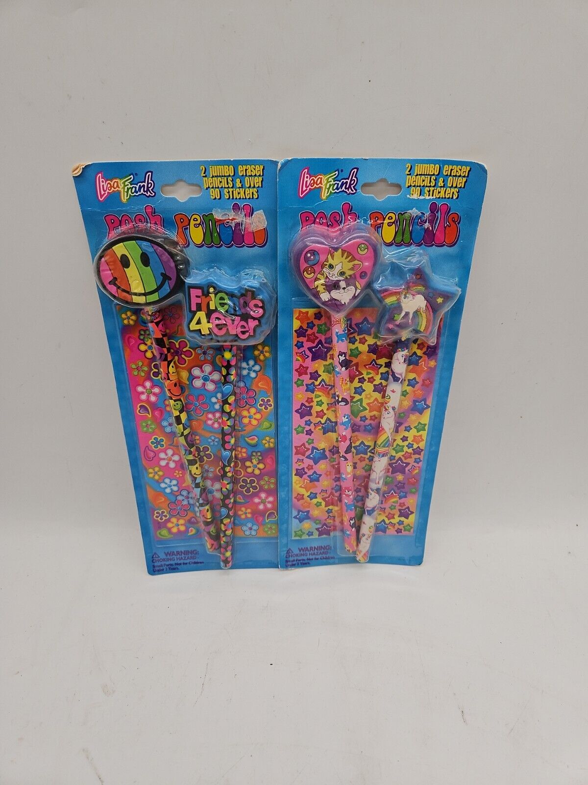 2 Lisa Frank Posh Pencils Jumbo Eraser Pack & Over 90 Sticker KITTENS Smiley 