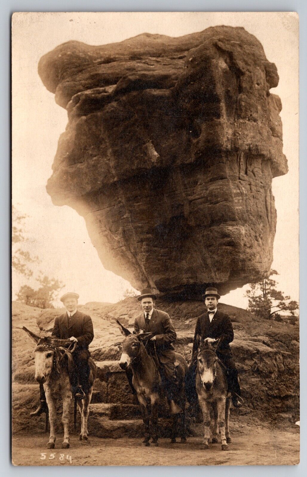 Men on Mules Balanced Rock Colorado Springs Colorado c1910 Real Photo RPPC