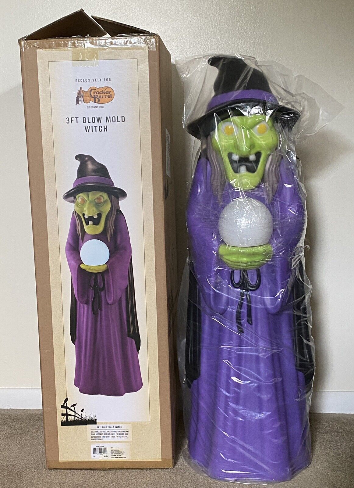 2024 NIB Cracker Barrel Witch Blow Mold Halloween 3’ w/Box(will use to mail UPS)