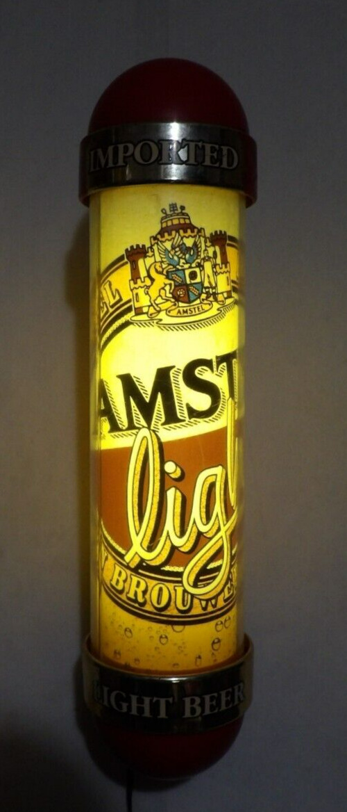 VTG 1980s Amstel Light Beer Lighted Motion Revolving Barber Pole Sign Display