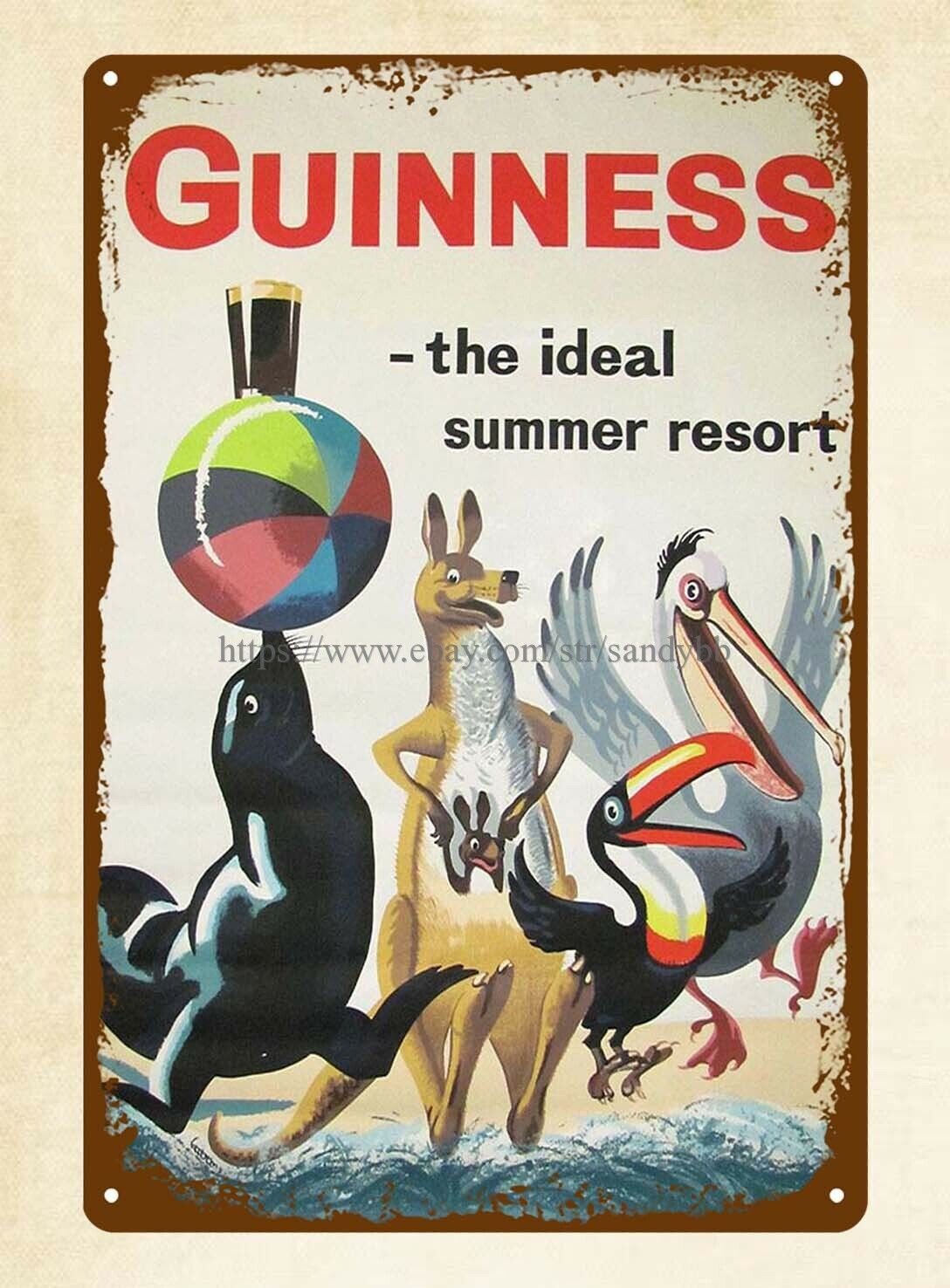 prints Guinness the ideal summer resort beer pub bar brew shop metal tin sign