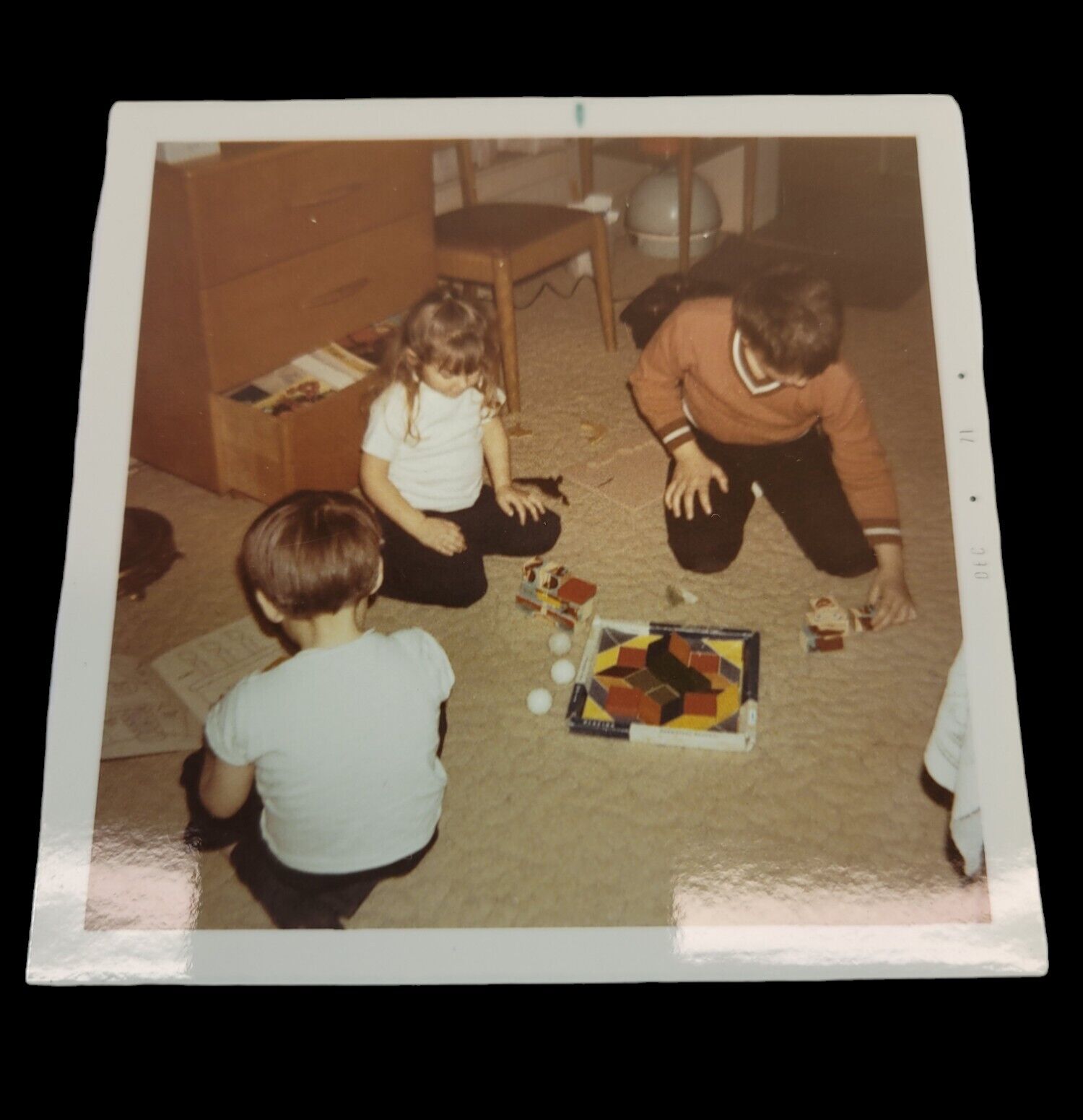 1970s Photo Color Vintage Snapshot Children play with toys Puzzle Wooden Blocks