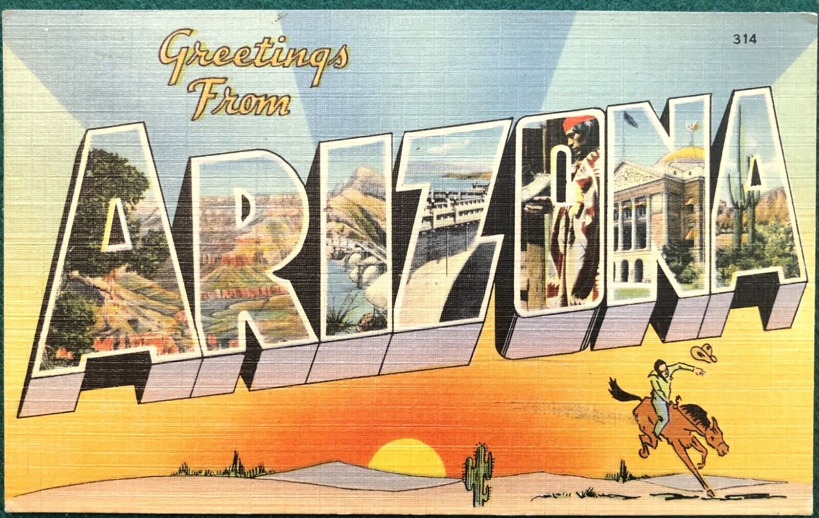 GREETINGS FROM: Arizona Linen Postcard, Posted 1944