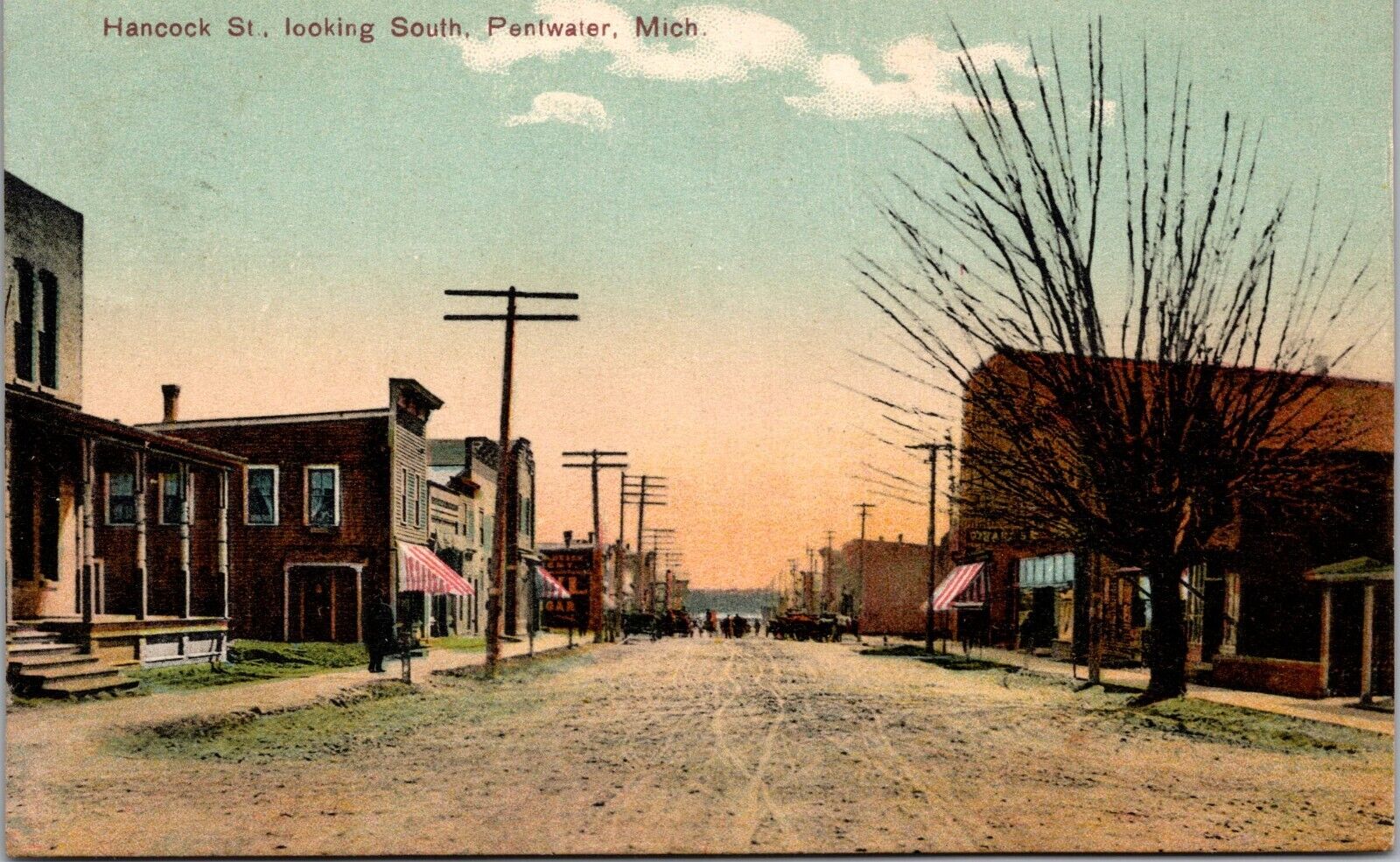 Pentwater Michigan Colorized Vintage Postcard Hancock Street Posted 1908