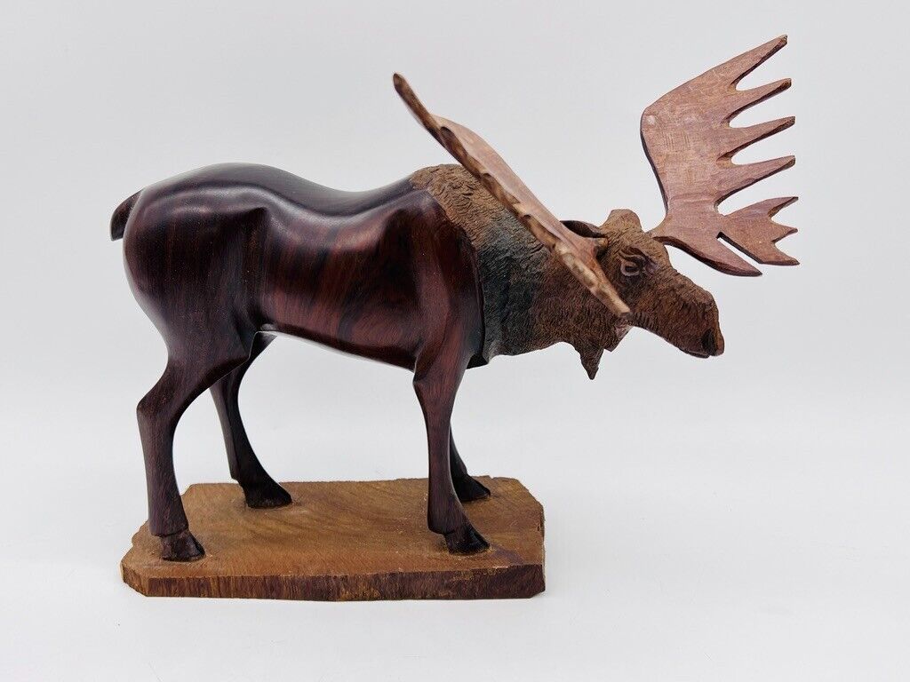Hand Carved Detailed Ironwood Wood Bull Moose Figure Statue 11\