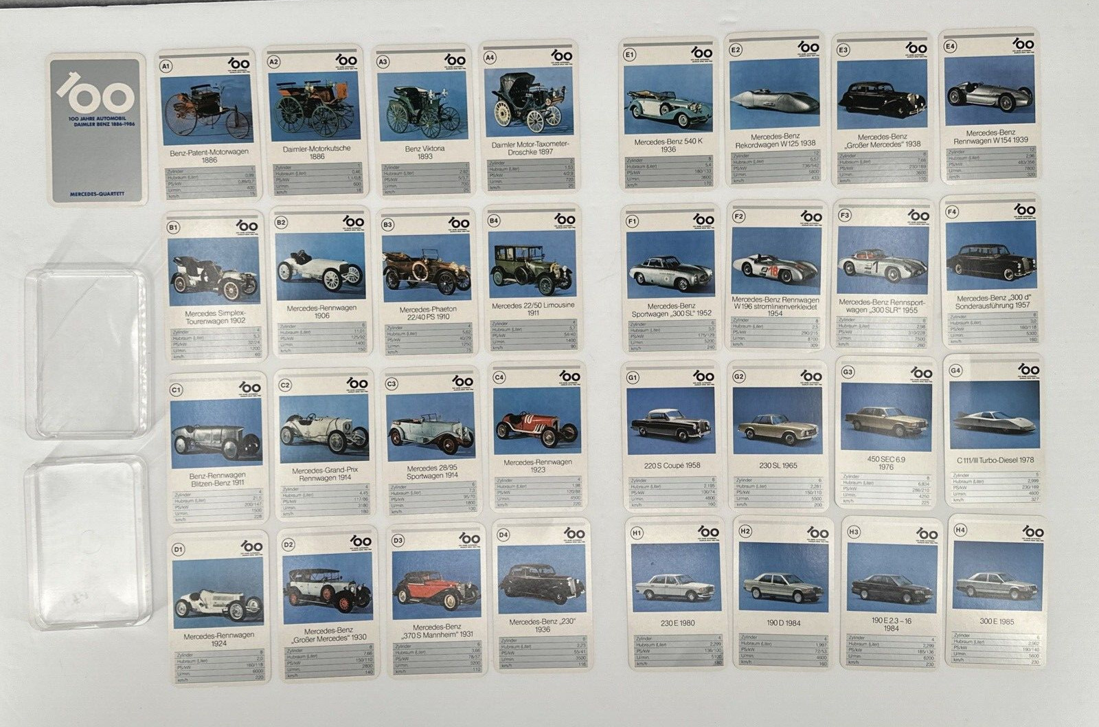 Daimler Mercedes Benz 100 Years 1886-1986 Set of 32 Cards - Quartett Game Rare