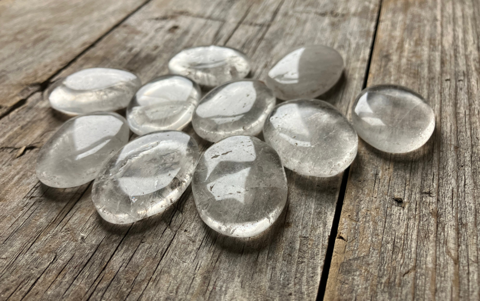 Wholesale Lot Clear Quartz Worry Stones, 10 Crystal Thumb Stones Bulk Lot