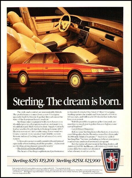 1987 Sterling Rover - A Dream is Born - Advertisement Print Art Car Ad J713C