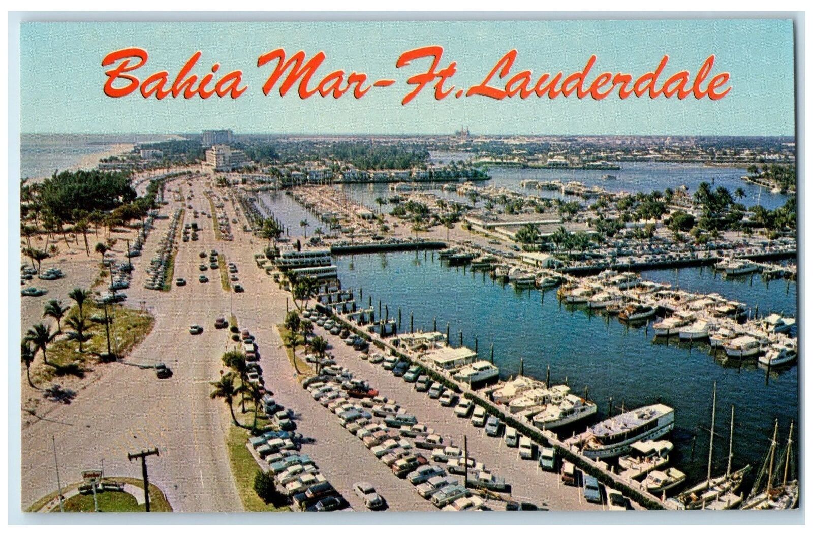 c1960\'s Aerial View Beautiful Bahia Mar Yacht Basin Ft. Lauderdale FL Postcard