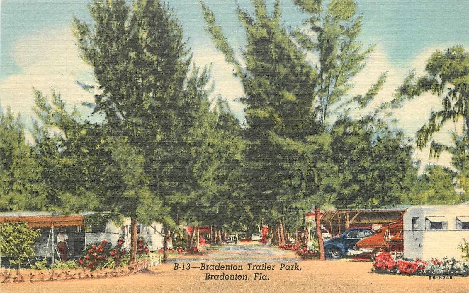 Postcard Florida Bradenton Trailer Park automobiles Russell Teich 22-14085