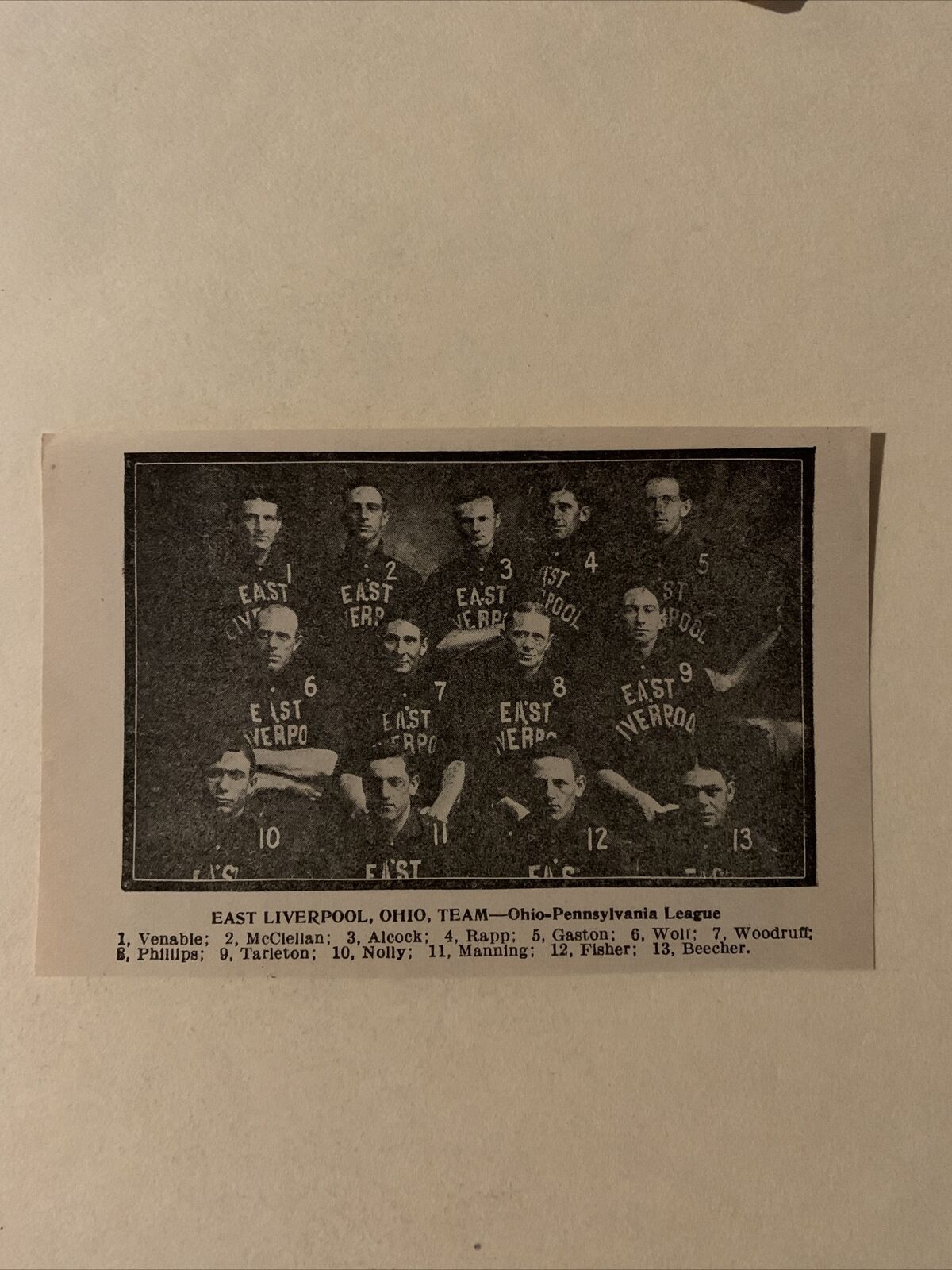 East Liverpool Potters Bill Phillips Ed Biecher 1908 Baseball Small Team Picture