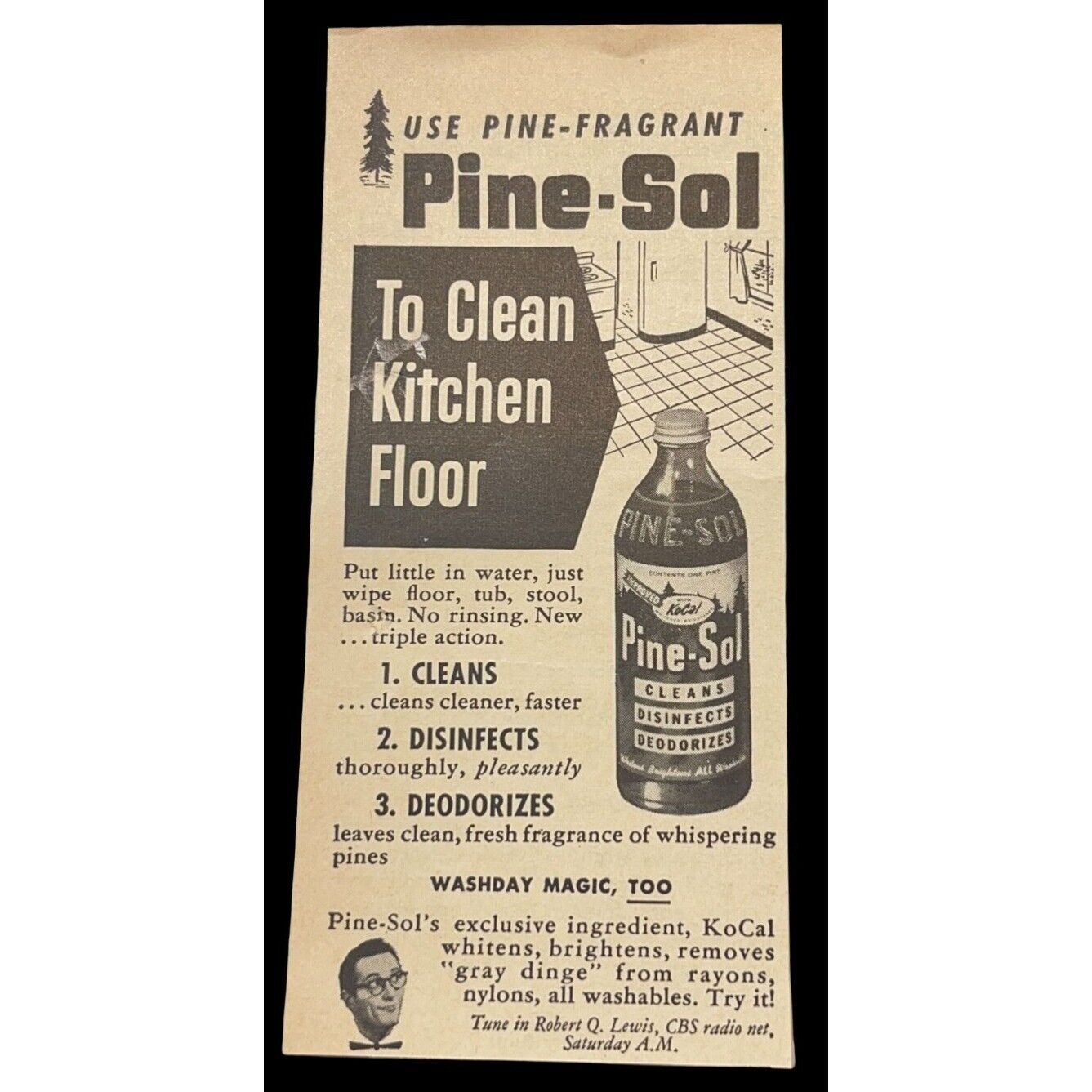 Pine Sol Print Ad Vintage 1950s Pine Fragrant Kitchen Housekeeping Floor Cleaner