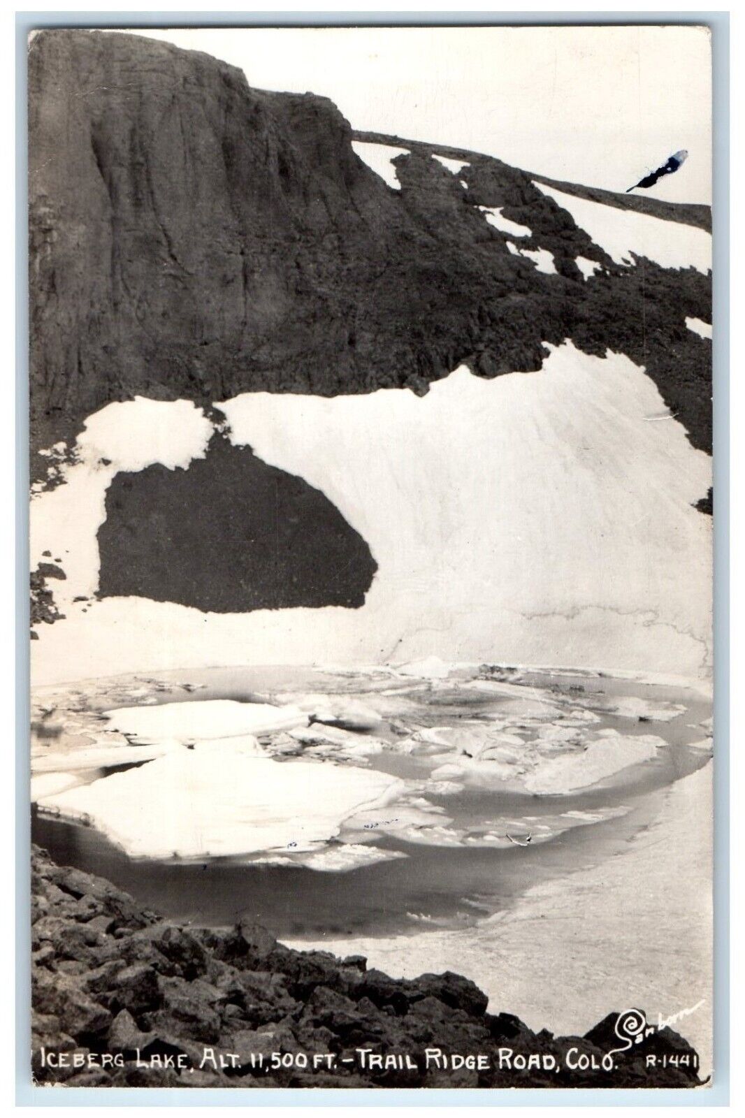 1952 Iceberg Lake Trail Ridge Road Lyons Colorado CO Sanburn RPPC Photo Postcard
