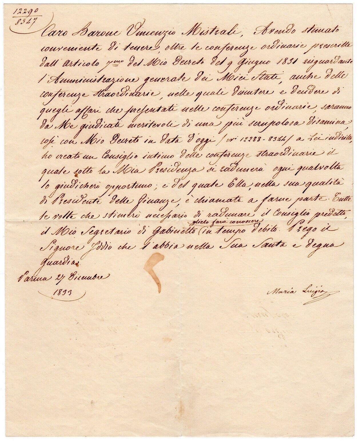 Louise, Marie (1791-1847/ Napoleon's second wife) - Letter signed