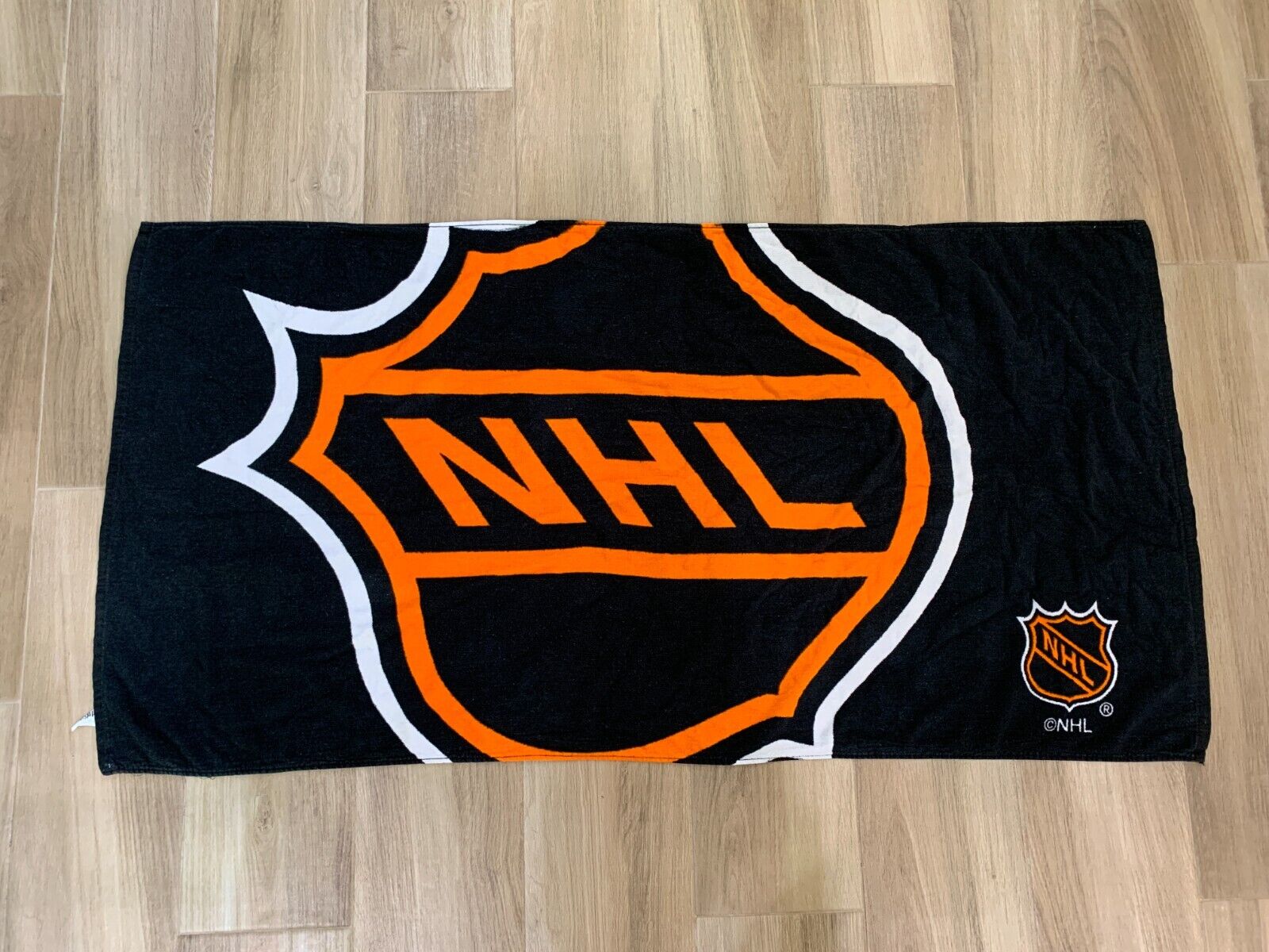 Vintage NHL Beach Bath Towel Rectangle 51x29 Black Orange Cotton Hockey Y2K VGUC