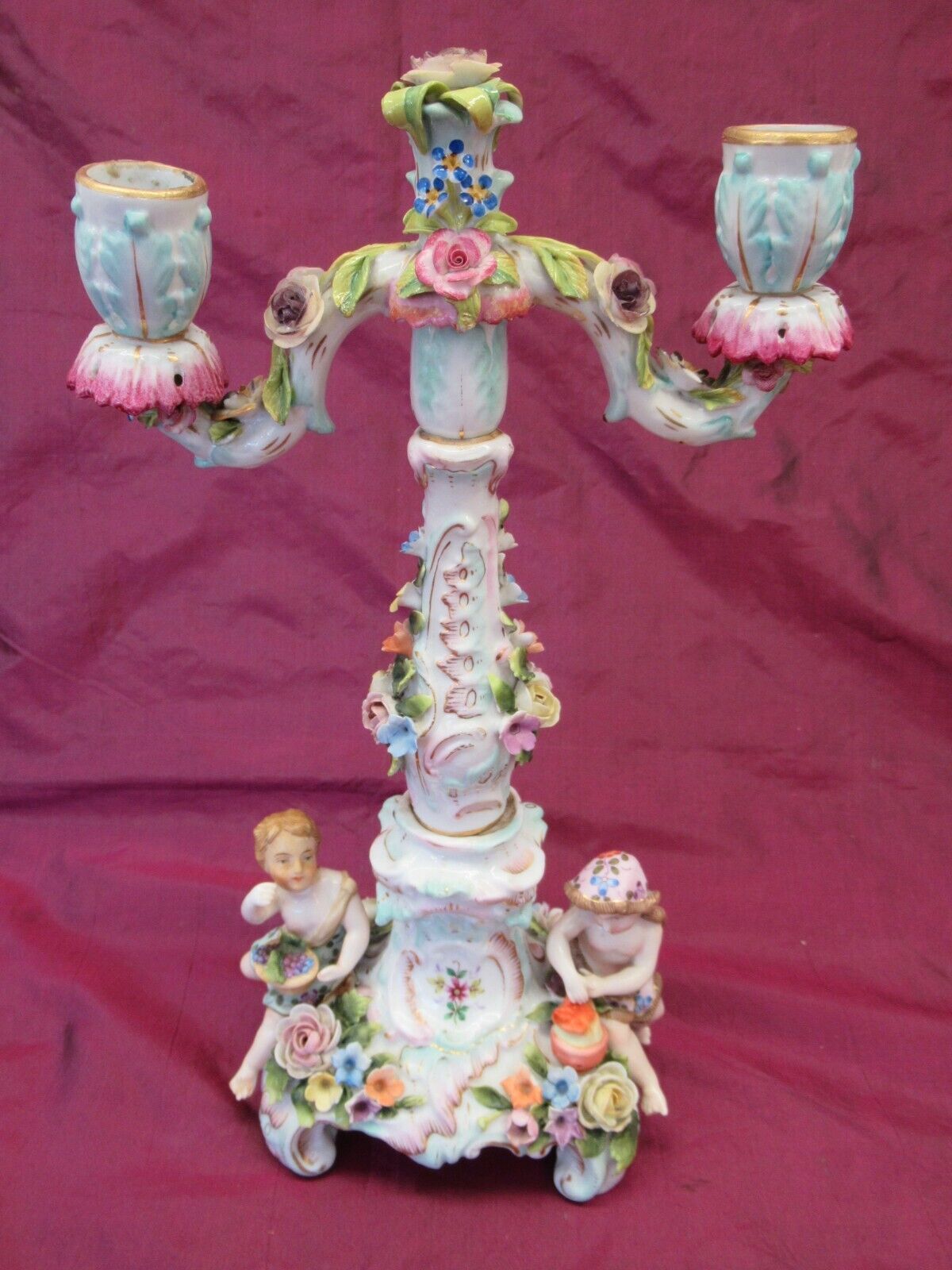 Antique Sitzendorf, German porcelain fancy candelabra with Cherubs 12.5\
