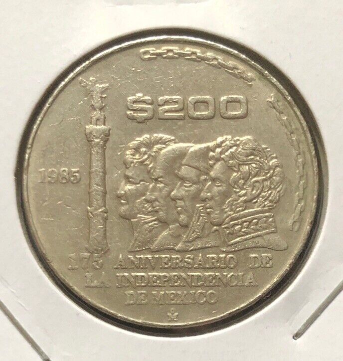 1985 Mo Mexico $200 Pesos 75th Revolution Anniversary Copper Nickel Coin-KM#509