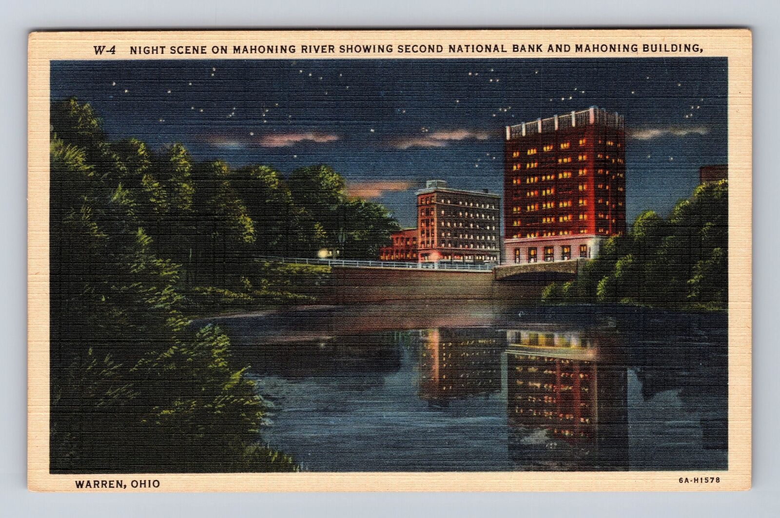 Warren OH-Ohio, Mahoning River, Second National Bank, Vintage Souvenir Postcard