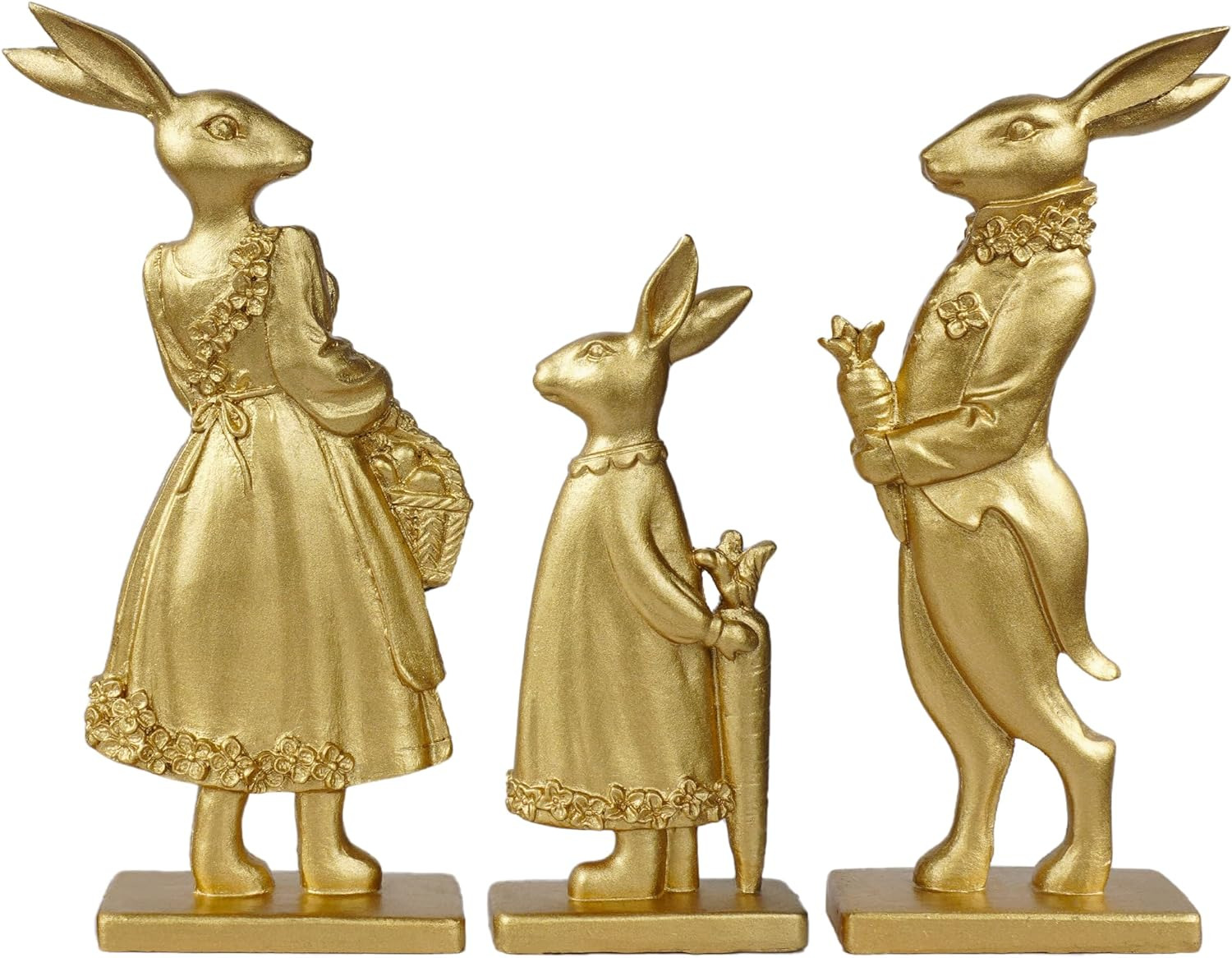 NEROSUN Resin Vintage Gold Bunny Decor Rabbit Figurines, Small Easter Bunny Figu