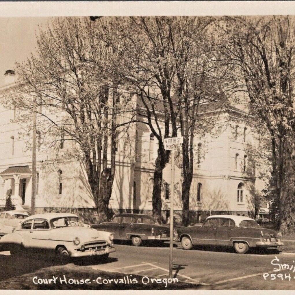 1950s RPPC Court House Monroe Street Corvallis Oregon Real Photo Postcard