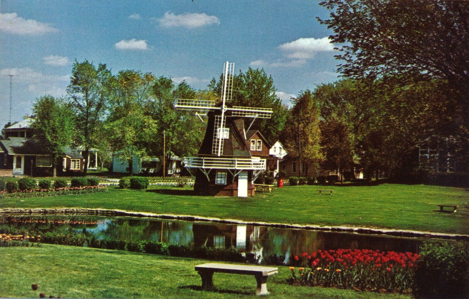 Sunken Garden Park in Pella, Iowa vintage unposted postcard windmill