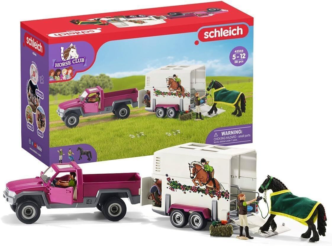 Toy Horse Trailer and Truck Playset with Horse, Rider Action Figure and Accessor
