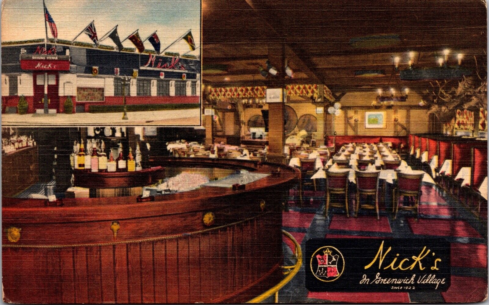 Linen Postcard Nick\'s Restaurant in Greenwich Village, New York~135223