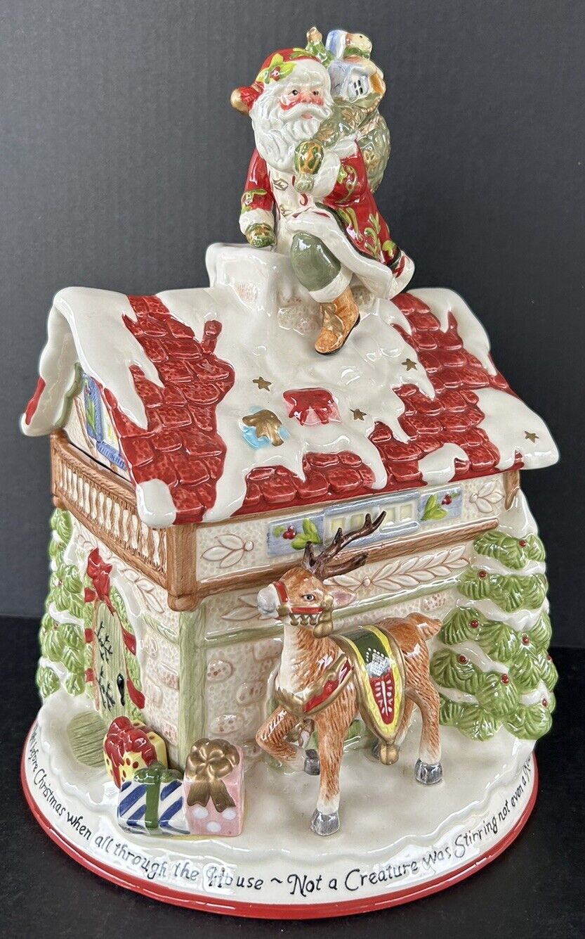 Fitz & Floyd Cookie Jar ‘Twas The Night Before Christmas Rooftop Santa St Nick