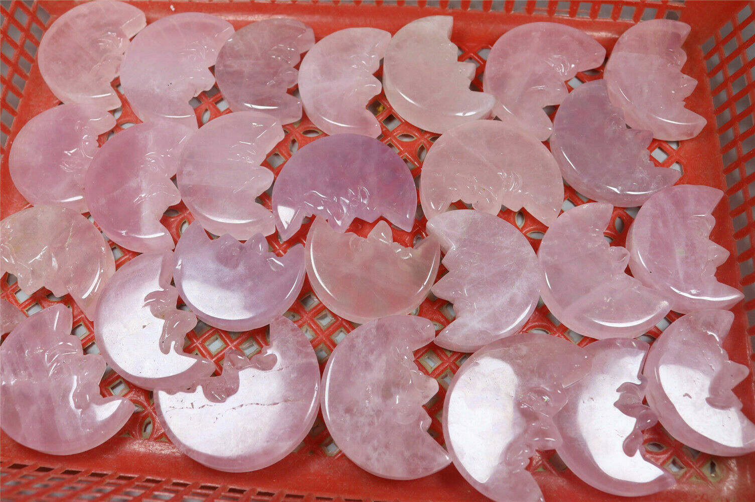 Wholesale   20PCS CARVING MOONS  Natural Pink / Rose Quartz Crystal Healing