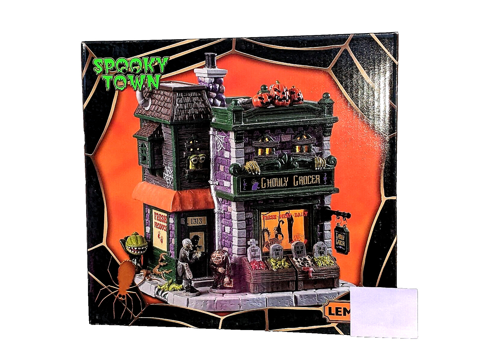 Lemax Ghouly Grocer Grocery Store Food Store LED Porcelain Halloween Spooky Town
