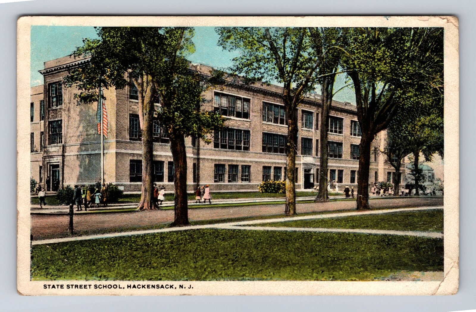 Hackensack NJ-New Jersey, State Street School, Antique Vintage Souvenir Postcard