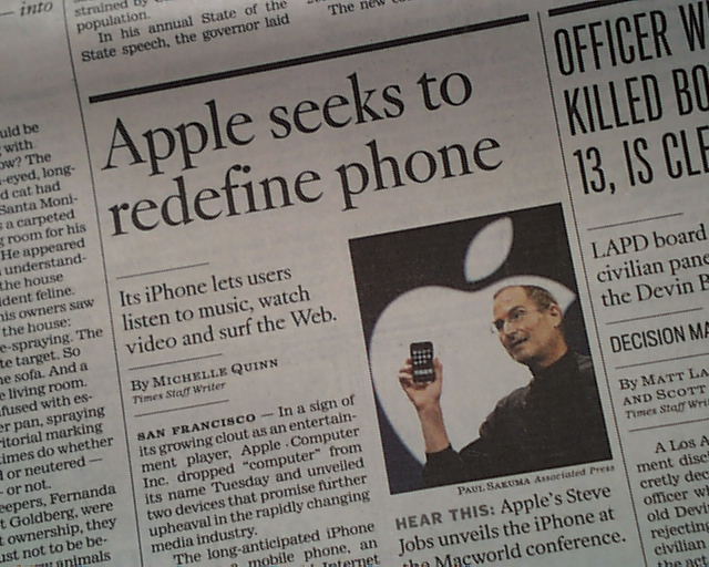 Original 2007 Apple Inc. New Generation iPhone 2G Announced Steve Jobs Newspaper