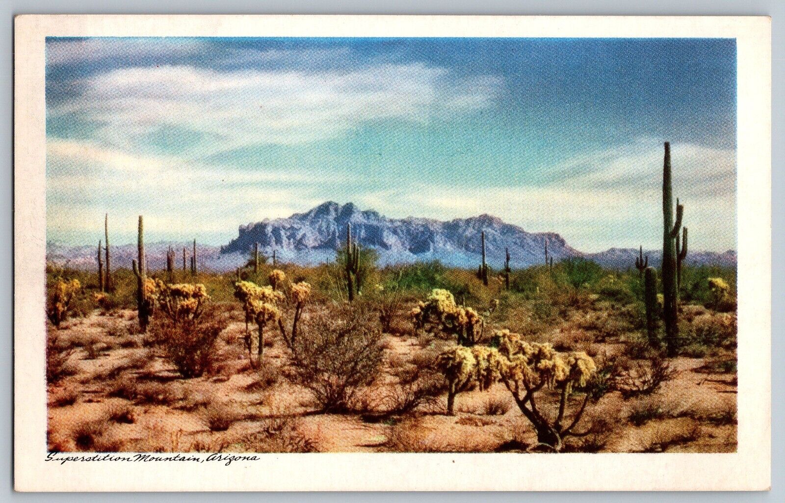 Mesa, Arizona AZ - Panorama Superstition Mountain - Vintage Postcard - Unposted