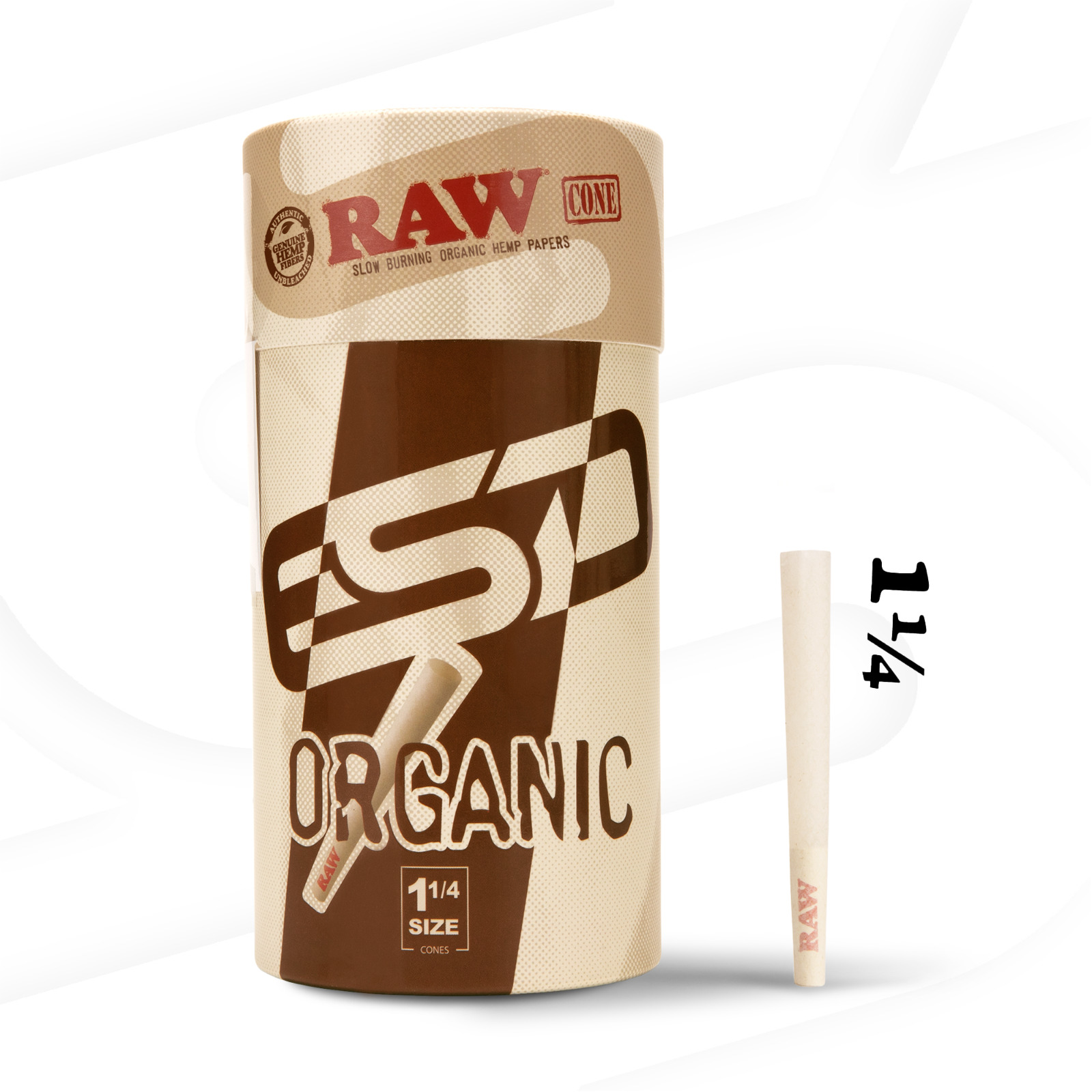 RAW Organic 1 1/4 Size Pre-Rolled Cones | 100 Pack | Slow Burning Papers