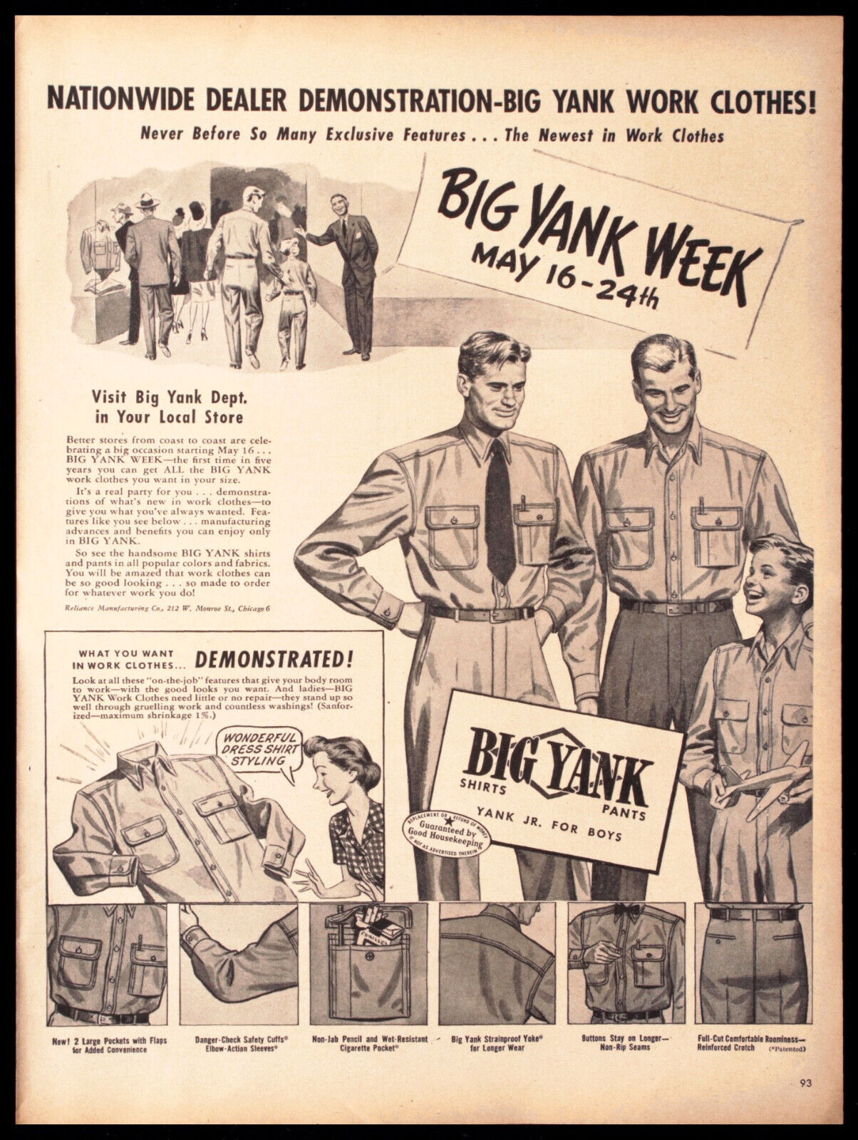 1947 BIG YANK Men & Boys Work Clothes Shirts Pants Mid-Century Vtg PRINT AD