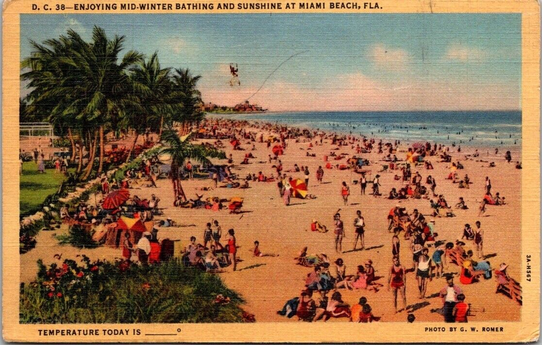 Miami Beach FL Florida, Mid Winter Bathing & Sunshine Vintage Postcard PM 1942