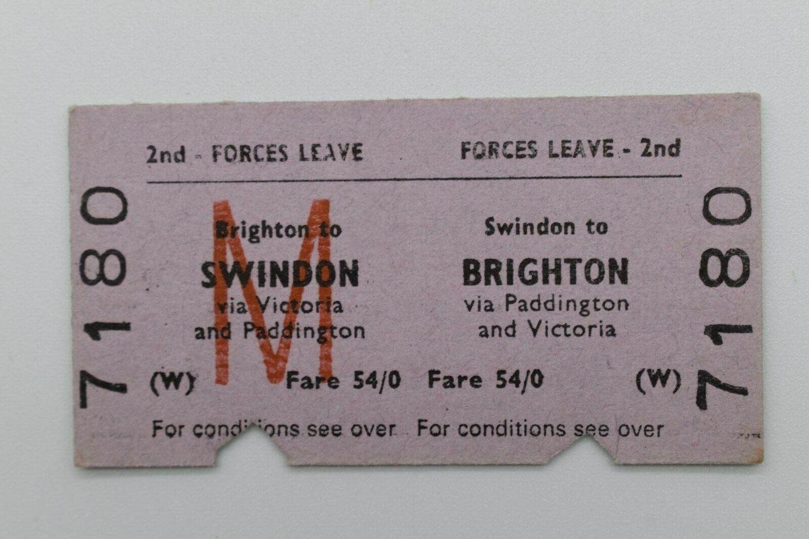 BRB Railway Ticket 7180 Swindon to Brighton 2nd Forces Leave
