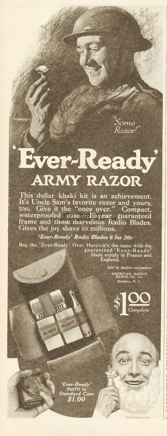 1918 Ever Ready Ad Army Outfit WWI American Safety Razor Brooklyn J Henry Art