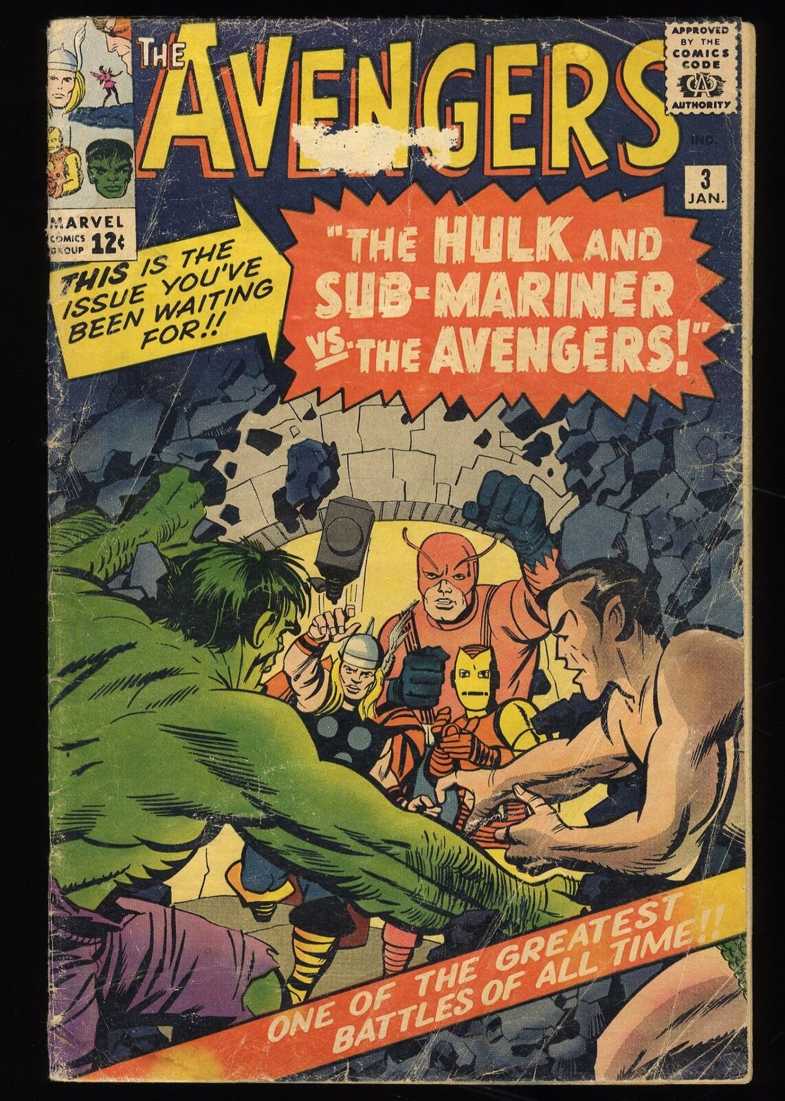 Avengers #3 GD- 1.8 1st Hulk and Sub-Mariner Team-Up Jack Kirby Marvel 1964