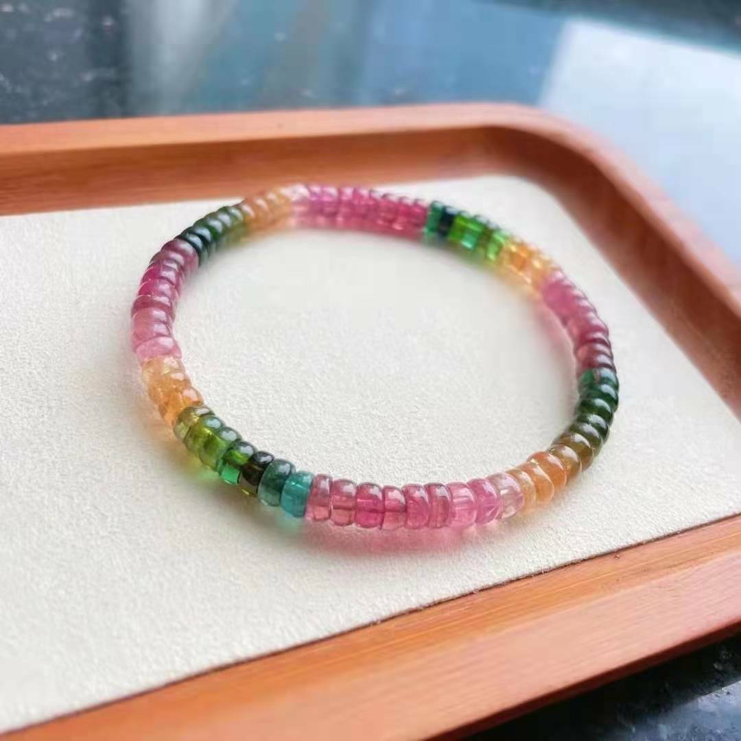 6mm Natural Colorful Tourmaline Bracelet  Clear  Beads Crystal AAAA