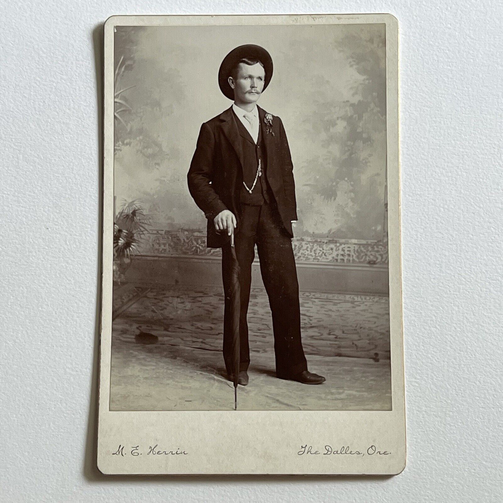 Antique Cabinet Card Photograph Very Handsome Young Man Cowboy The Dalles OR