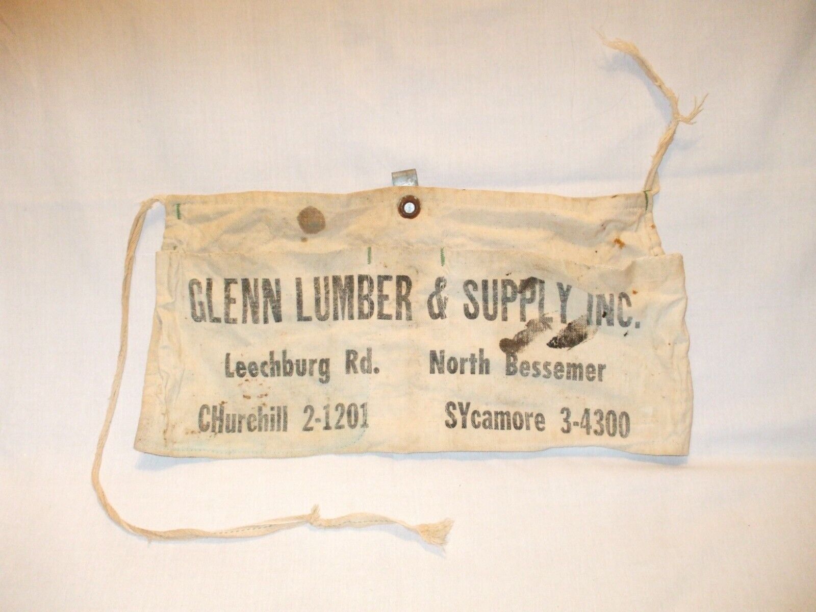 Glenn Lumber & Supply Vintage Carpenter Nail Bag Leechburg Rd North Bessemer PA