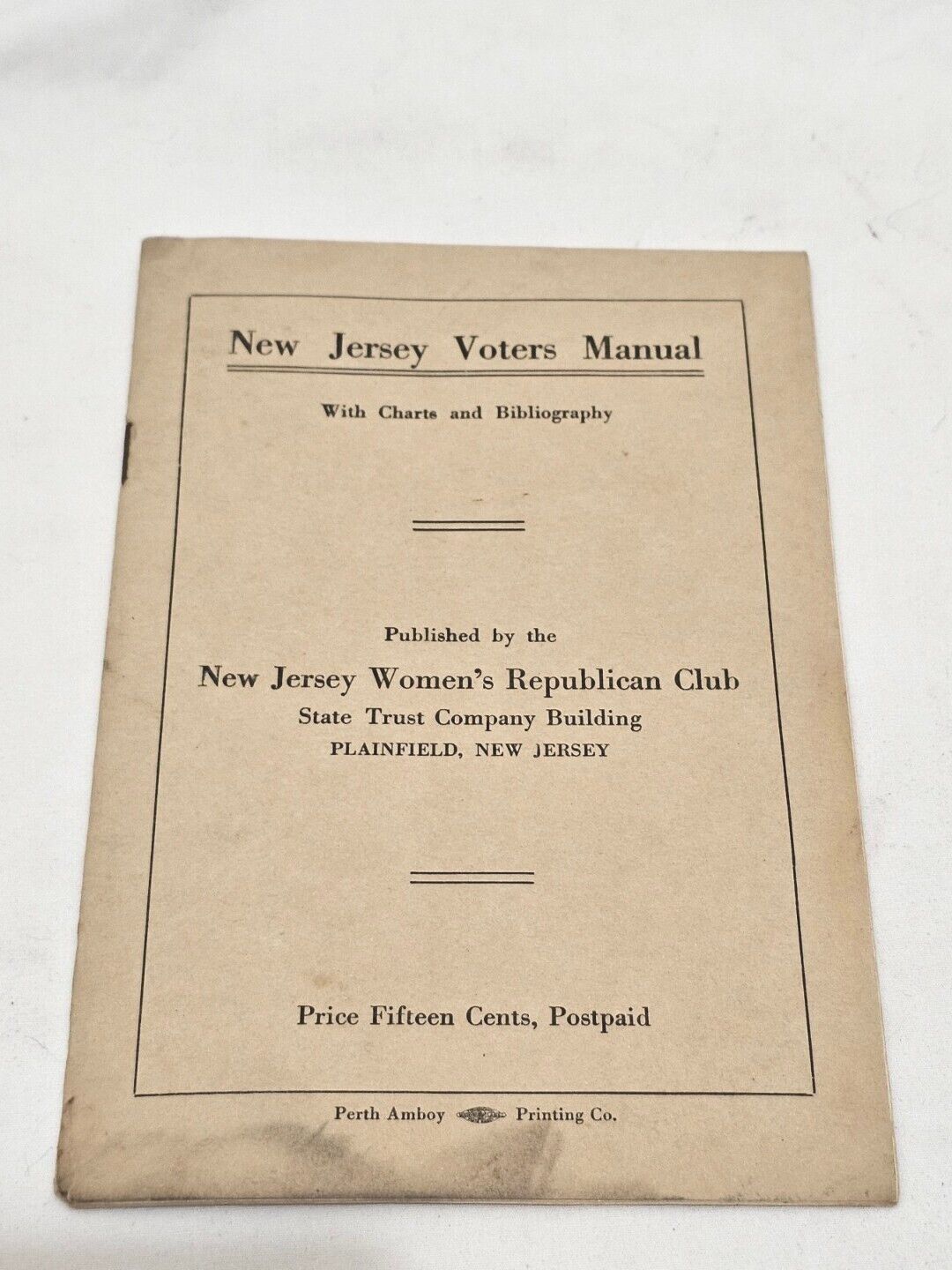 1921 New Jersey Voters Manual Published By New Jersey Women's Republican Club +