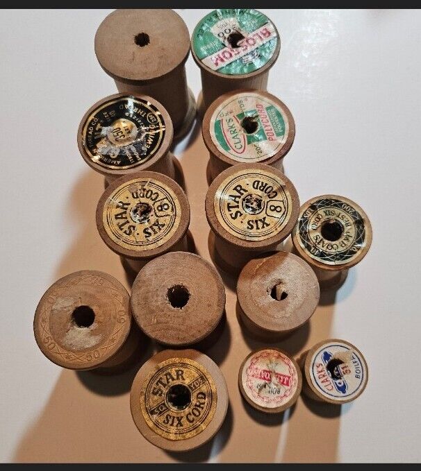Lot of 13 Vintage Wood Thread Spools For Crafts, Misc Sizes