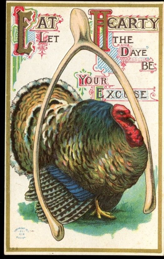 Antique Postcard Thanksgiving Eat Hearty Turkey Wish Bone Embossed 1910