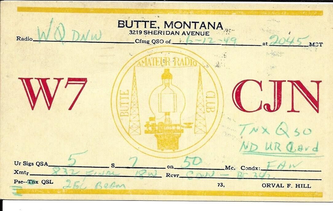 QSL 1949 Butte Montana     radio card