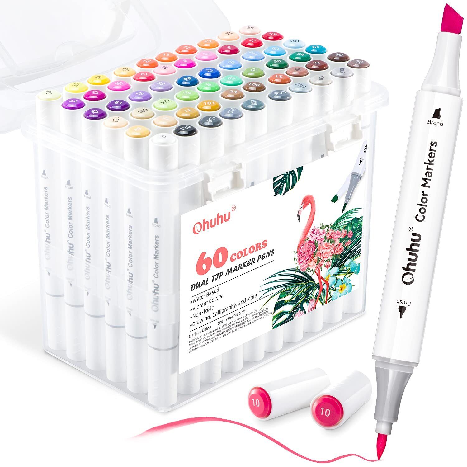 Ohuhu water-based marker art 59 colors 60 pieces with storage case